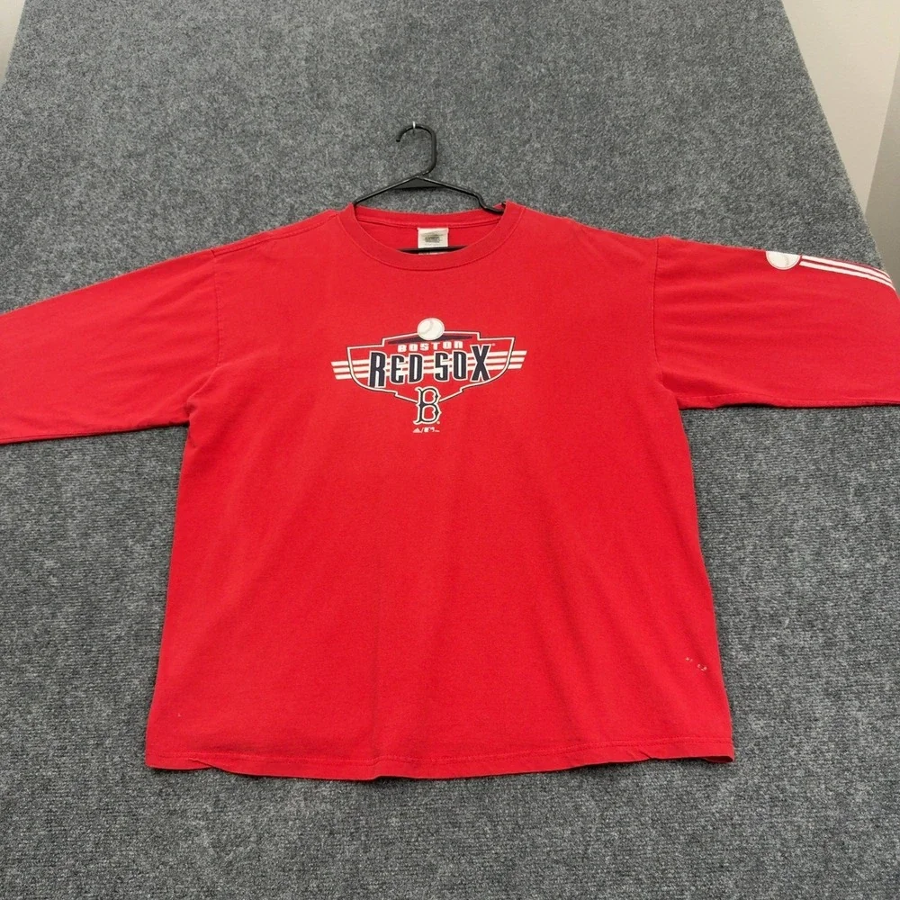 Vintage Boston Red Sox Adidas Shirt Mens L Red Cotton Long Sleeve Graphic Sporty